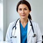 **

"A female doctor in a clean, bright hospital office, wearing a professional white coat and stethoscope, fully clothed, appropriate attire, safe for work, perfect anatomy, correct proportions, natural pose, professional medical photography, high quality, modest."

**