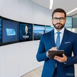 리더십 코칭 실습 - **Prompt: The Modern Leader's Digital Horizon**
    A sophisticated, diverse business leader, ambigu...