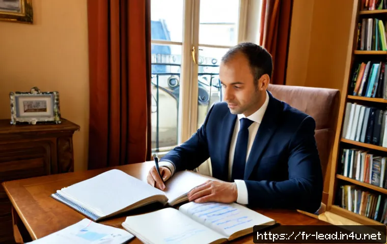 리더십 코치 자격 취득을 위한 학습 방법 - Photorealistic French professional in a quiet Parisian home office preparing for leadership coach ce...